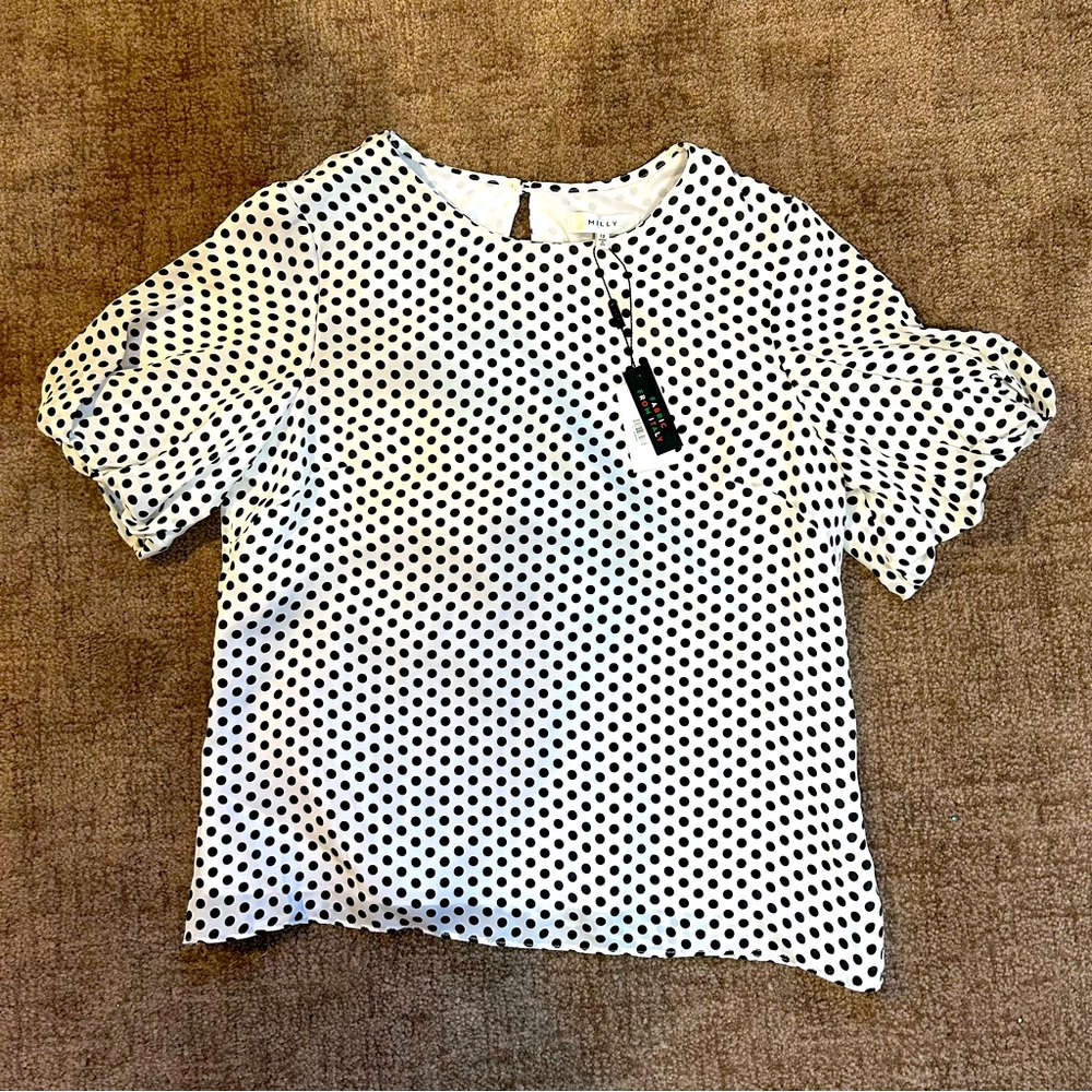 NEW WITH TAGS White Blouse with Black Polka Dots
